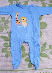 BABYHUG Cute Blue Baby Romper with Giraffe &amp; Lion