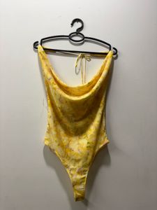 Zara yellow floral backless tie bodysuit