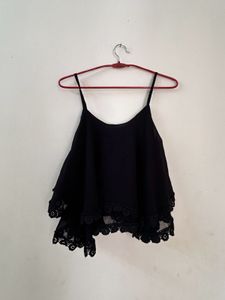 Black Camisole Top with Lace Trim