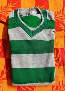 Green &amp; Grey Striped V-Neck Sweater
