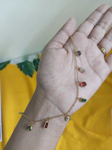 Gold Charm Bracelet with Gemstones [Anti tarnish]