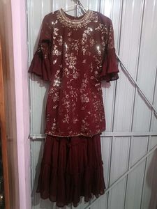 Maroon Embellished Kurta Set