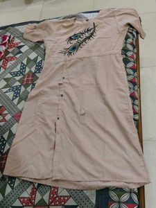 Elegant Peach Kurta with Peacock Design