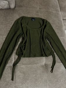 Olive Green Long Sleeve Crop Top