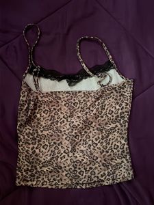 Leopard Print Lace Trim Cami Top