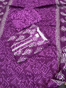Purple Block Print Cotton Kurta-New