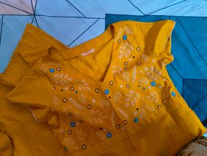 Yellow Kurta Set with Floral Embroidery