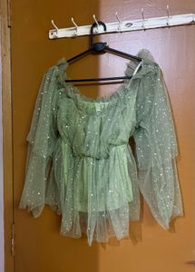 Sparkly Tulle Off-Shoulder Top