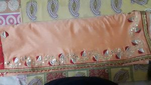 Elegant Peach Saree with Red Border