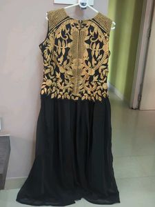 Elegant Black &amp; Gold Embroidered Gown