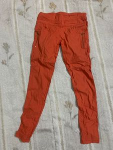 Women’s Rust Orange Slim Fit Casual Pants with Zip