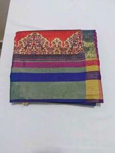 Vibrant Teal Saree with Colorful Border