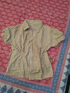 Brown Gingham Puff Sleeve Top
