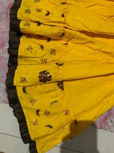 Yellow Floral Print Midi Skirt for navratri