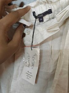 Free delivery - Cream Linen Wide Leg Pants