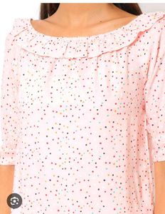 Peach Polka Dot Off-Shoulder Top with Puff Sleeves