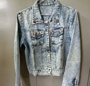 Edgy Acid Wash Denim Jacket with Studs