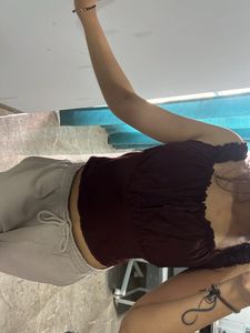 Burgundy Ruched Crop Top