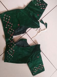 sadi with blouse, green bandhani saree