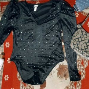 Sparkling Black Velvet Bodysuit