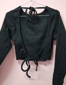 Shein Full Sleeve Black open back tie up top