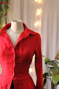 Red Tie up Fitted Shirt