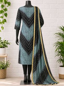 Stylish Blue &amp; Black Bandhani Print Kurta Set