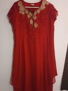 Elegant Red Embellished Top