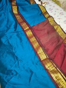 Elegant Teal Saree with Gold Border