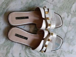 White Studded Slide Sandals