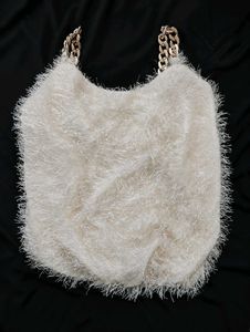 Cream Fuzzy Chain Strap Tank Top