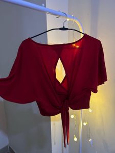 Chic Red Tie-Front Crop Top