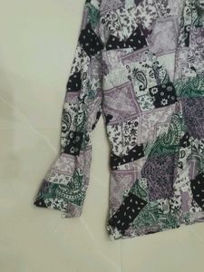 Patchwork Print Long Sleeve Top