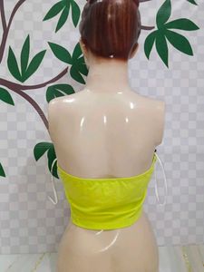 (764)Checkered &amp; Neon Yellow Tube Top