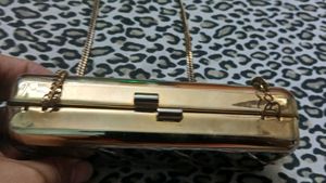 Vintage Gold Metallic Clutch with Chain Strap