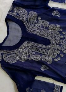 Women Chikankari blue kurti