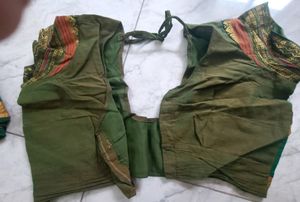 Olive Green Cotton Saree