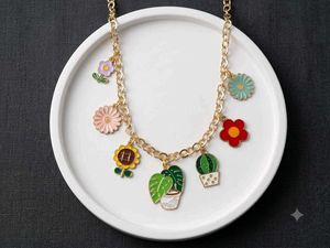 Cute Enamel Flower & Plant Charm Necklace