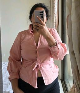Pink Pleated Linen Top