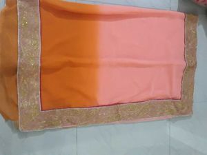 Saree Set: Peach &amp; Navy Blue