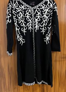 wollen Black Embroidered Designer Kurti