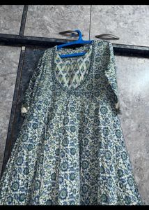 Blue Anarkali Kurti . Knot Neck Design .