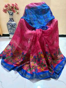 Beautiful Pink & Blue Bandhani Saree