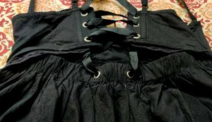 Chic Black Lace-Up Mini Dress size-24