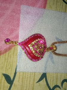 Stunning Pink &amp; Gold Heart Necklace &amp; Earrings