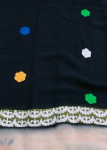Embroidered Georgette Black Saree With Blouse