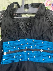 Black Gown With Blue Belt Look