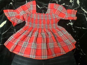 Red Plaid Smocked Top