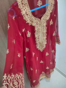 Embroidered Maroon Sharara Suit