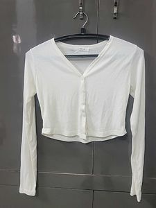 White Button-Up Cropped Cardigan